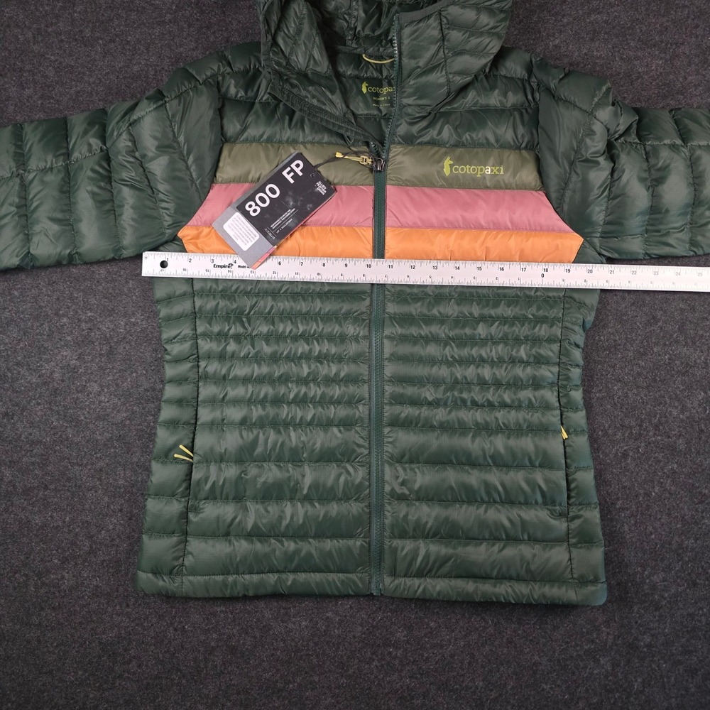 Cotopaxi Green Fuego Down Hooded Jacket Cargo Stripes 800 FP Colorblock Womens S - Picture 5 of 16